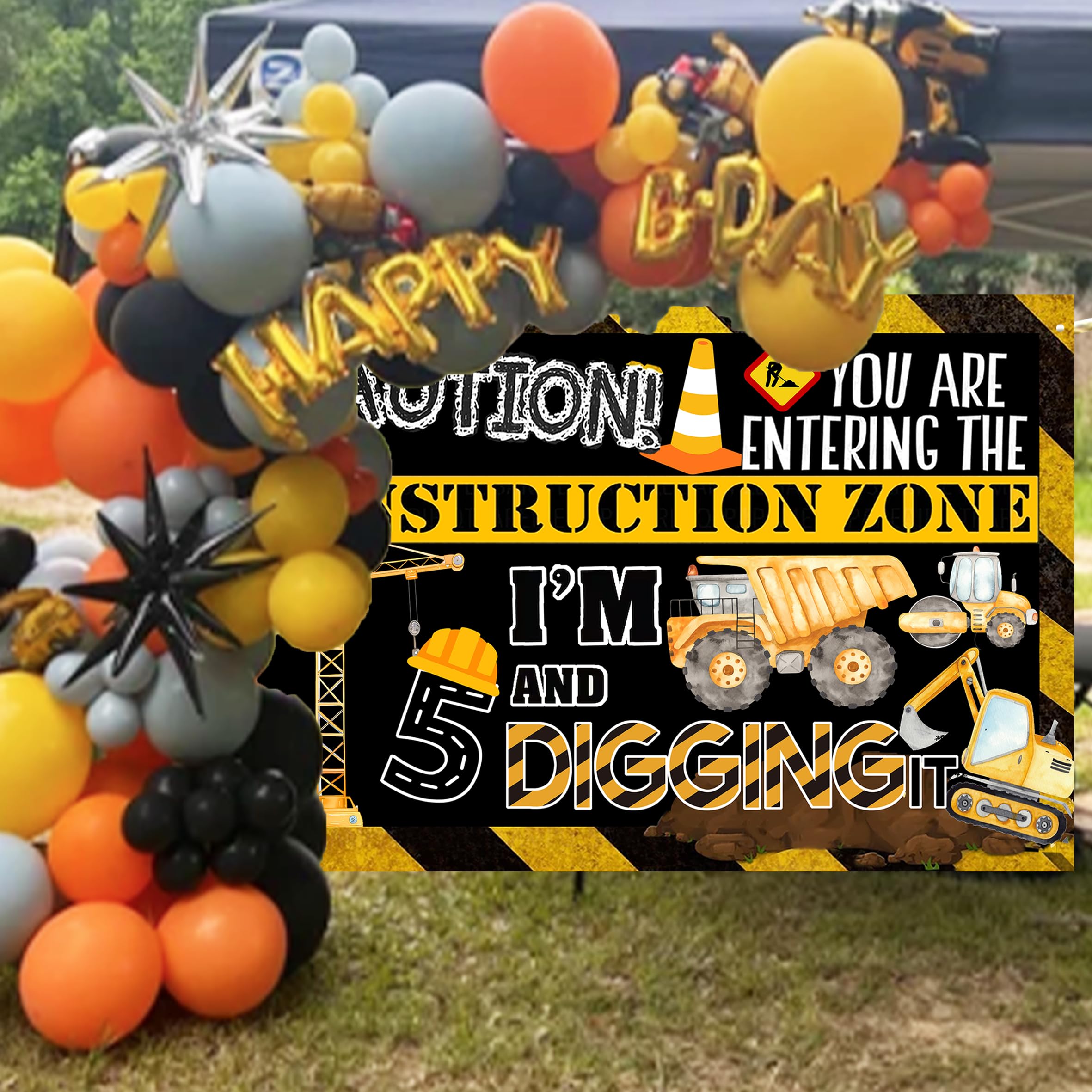 Amazon.com: Hanviync Construction 5th Birthday Banner